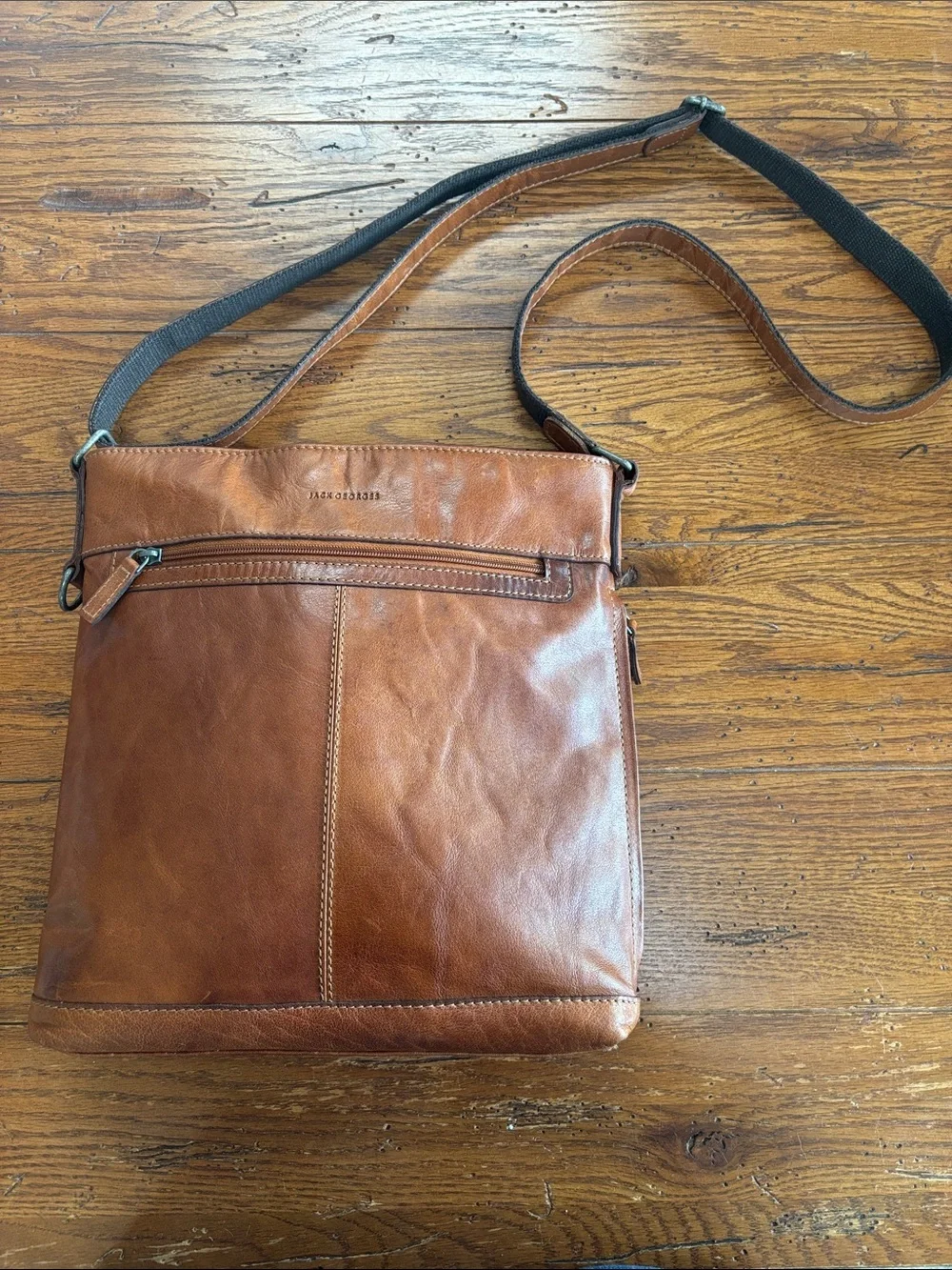 Jack Georges Voyager Honey Brown Buffalo Leather Cross Body Bag Travel Purse